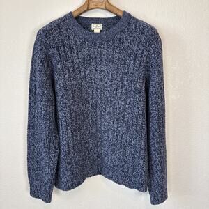 L L Bean Vintage Mens Chucky Ribbed Knit Crew Neck Sweater Size XXL Blue Wool
